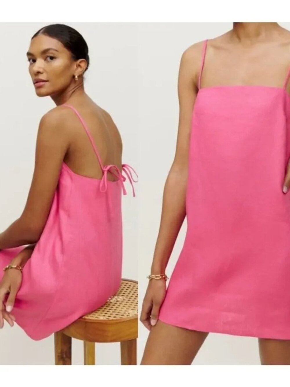 Reformation Aubree Linen Dress Snapdragon Pink